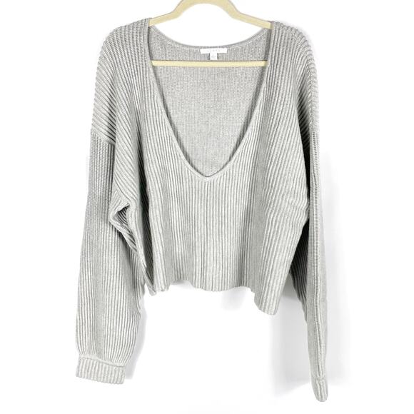 Lunya Cozy Cotton Silk Reversible Pullover Sweater Grey Heather Sz L Ribbed - Picture 4 of 10